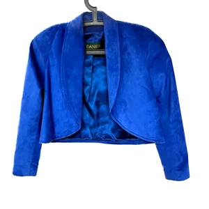 Danier Leather Suede Jacket 90s Bright Royal Blue Designer Womens XS Cropped - Picture 1 of 6