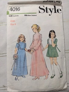 1973 Vintage Style sewing pattern 4016 girls size 6 long / short dress high neck - Picture 1 of 2
