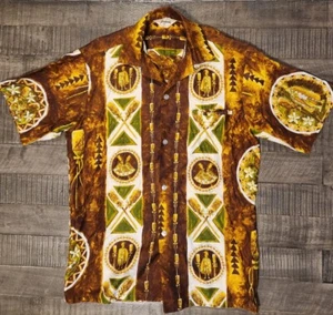VTG Tropicana Hawaiian Shirt Men Size Small Brown And Gold - Picture 1 of 9