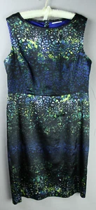 Tahari Floral Print Zipped Round Neck Sheath Dress Blue Size 14 - Picture 1 of 8