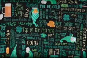 45" 100% cotton St. Patrick's Day Fabric "luck of the gnomes" by Benartex - Picture 1 of 1