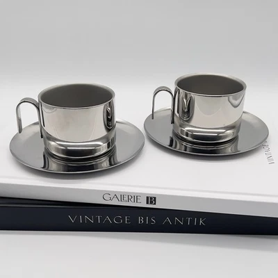 (2) 2 Vintage Italy Edelstahl INOX Tassen • Guido Bergna • 1980er • Kaffeetasse - Bild 1 von 4