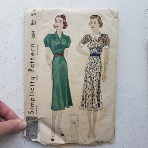 1930s Vintage Simplicity 2654 Elegant Puff Sleeve Dart Dress Sewing Pattern - Picture 1 of 3