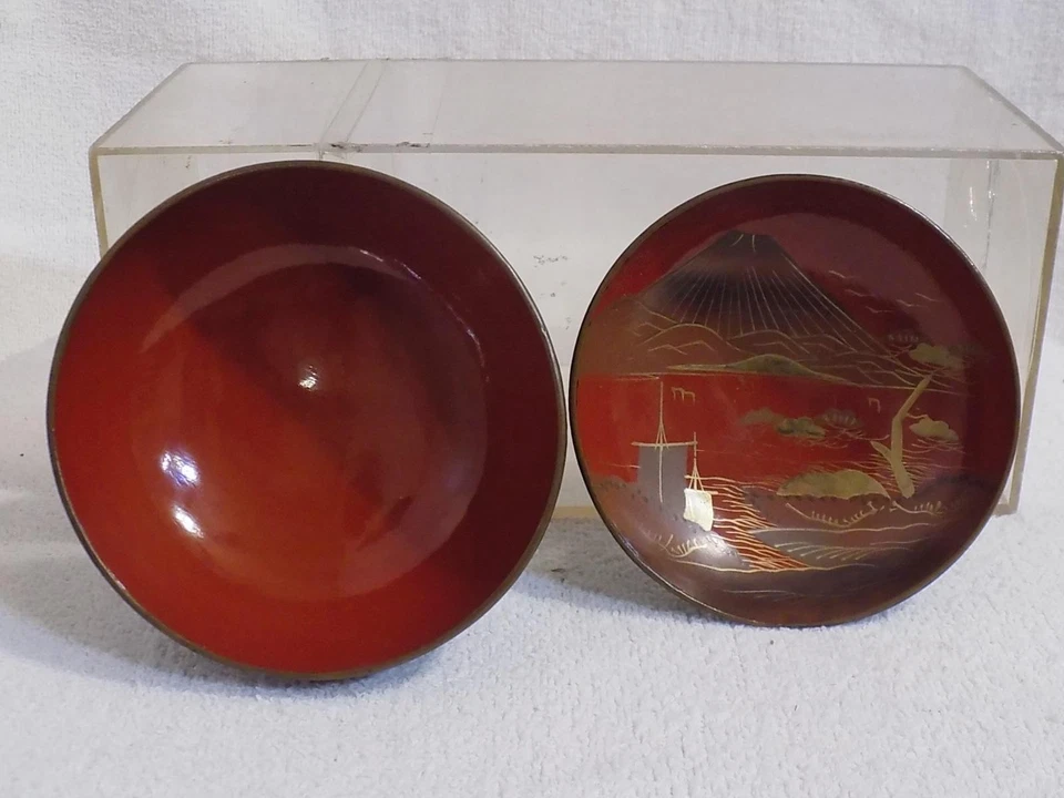 Japanese Tea Cup Wooden Lacquer Ware  Makie Bowl Lidded 1860 Meiji Era - Image 1 of 4