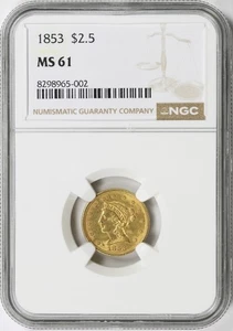 1853 $2.5 Liberty Gold Quarter Eagle NGC MS61 - Picture 1 of 4