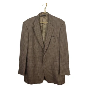 Vintage Burberrys Tan Plaid Wool Tweed Houndstooth Jacket Blazer Sz 44 XL - Picture 1 of 10