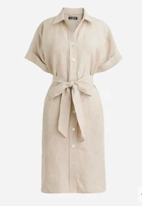 J. Crew Women's Flax-Beige Relaxed-Fit 100% Linen Capitaine Midi Shirt Dress XL - Picture 1 of 11