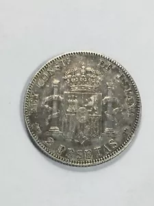Monnaie Espagne 2 Pesetas Alphonse XIII Cadet 1905 Argent (9-39/A0) - Imagen 1 de 2