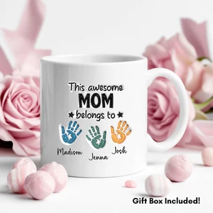 Mother's Day Mug Gift for Mom | Personalized Mug with Kids’ Names & Handprints - Picture 1 of 13