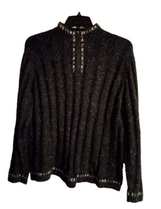 Woolrich Quarter Zip Sweater Women's XL Charcoal Gray topstitched nubby knit - Picture 1 of 7