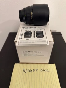 Tokina AT-X Pro D 100mm f2.8 Macro AT-X M100 Pro D lens, Nikon, Mint, Box, +Hood - Picture 1 of 6