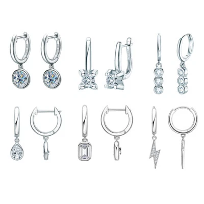 Real Moissanite Dangle Hoop Earrings Women 925 Sterling Silver - Image 1 of 4