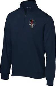Punisher Red Line W/Left Chest Embroidery Navy Blue 1/4 Zip Sweatshirt-ST253 - Picture 1 of 1