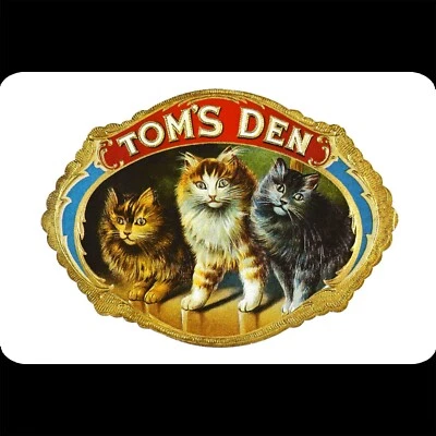 Vintage Cat Tin Metal Sign 12x8 Toms Den Three Cat Kitten Cigar Box Gold Leaf - Изображение 1 из 2