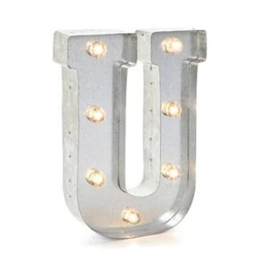 "U" Marquee Sign 9.9" Galvanized Silver Letter LED Cordless Battery Operated - Picture 1 of 4