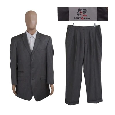 Kent & Park Super 150 3 Button Gray Wool Blend Blue Striped Suit 42L Pants 36X30 - Image 1 of 4