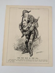 1915 Punch Illustration Cartoon Leonard Raven Hill Sinbad The Kaiser Piggy Back - Picture 1 of 1