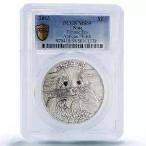 Niue 2 dollars Fennec Fox Wildlife Conservation Fauna MS69 PCGS silver coin 2013 - Picture 1 of 2