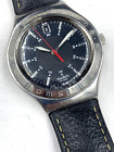 Swatch Watch Irony Twirl Black Leather Ygs428 Date 37Mm Working New Battery 2002