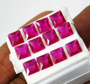 Natural Ruby Loose Gemstone 12 Piece 6 mm Certified Princess Shape Lot - Picture 1 of 6