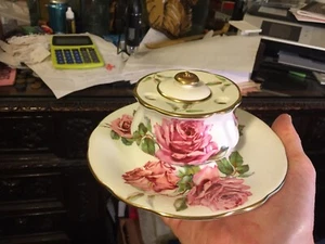 vintage Hammersley Bone China inkwell and underliner Rose as is lid edge chip - Picture 1 of 12