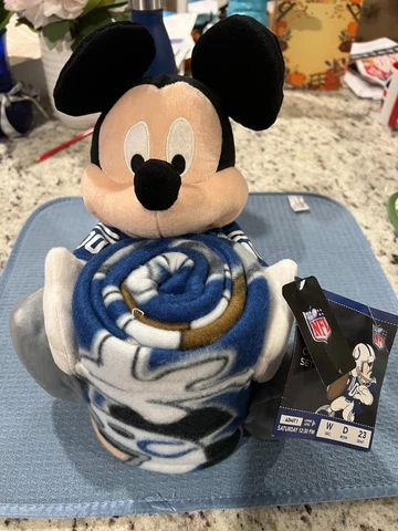 New Mickey Mouse Plush 14" W/ 40"x50" Throw Blanket Set Disney NFL Team W/ Tag Cover