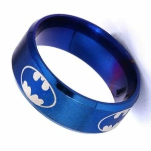 US SELLER Stainless Steel Batman DC Comics Bat Symbol SIZE 13  Blue Band Ring - Picture 1 of 1