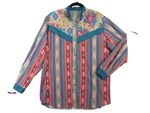 Vintage Handmade Aztec Southwestern Button Up Shirt Women's L/XL Colorful - Picture 1 of 7
