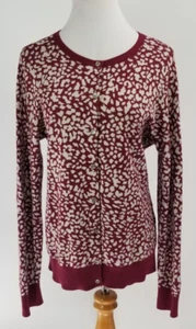 Maglione cardigan cotone Supima Lands' End taglia M (10-12) stampa bordeaux e avorio - Foto 1 di 4