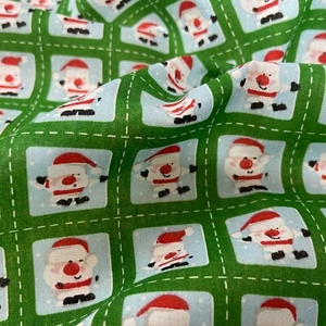 10m XMAS Santa Stamps PolyCotton Fabric Quilting PATCHWORK Decor Craft 45" GREEN - Picture 1 of 6