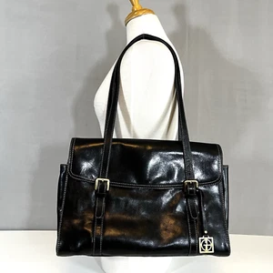 Gini Bernini Women's Leather Briefcase Laptop Tote Bag Black Gold Grad Gift - Picture 1 of 12