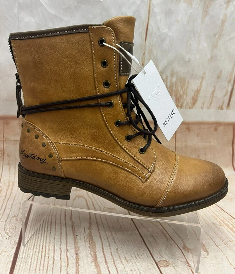 MUSTANG Lace Up Synthetic (Faux Leather) Women's Boot, Size UK 4 EU 37 Tan Brown - Image 1 of 4