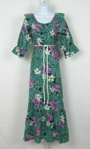 VTG 1970s 80s HILO HATTIE HAWAIIAN FLORAL MUUMUU DRESS MEDIUM COTTON ROPE BELT - Picture 1 of 12