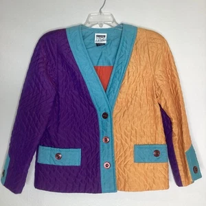 Vintage Quilted Colorblock Jacket Jeanne Marc USA Med - Picture 1 of 10