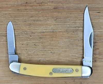 Schrade 104OTY Old Timer Minuteman 2 Blade Folding Knife Synthetic Yellow VG OTY - Image 1 of 4