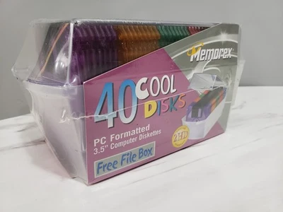 Vintage Memorex COOL DISKS 2HD 3.5 Floppy Disk 1.44 MB 40 Pack 5 Colors New - Image 1 of 4