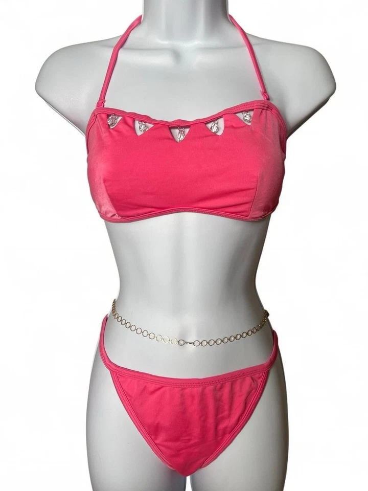 Vintage Pink Rhinestone Triangle Bikini Set – Dreamgirl Y2K Barbiecore Swimwear - Image 1 of 4