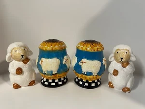 Sheep Lamb Ceramic Salt And Pepper Shakers 2 Pairs - Picture 1 of 2