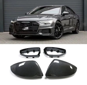 Dry Carbon Fiber Car Mirror Cover Replace For Audi A6 C8 S6 RS6 A7 S7 A8 2019-23 - Picture 1 of 8