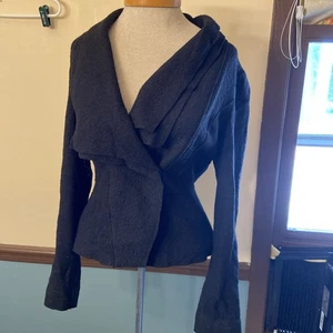 Cupio 1 Button Wool Viscose Blend Double Collar Cardigan/Jacket S Black EUC - Picture 1 of 4