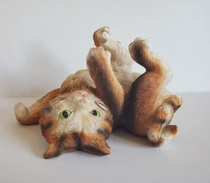 Playful Tabby Cat Figurine On Back Feet In Air Orange Brown Ceramic 7" Vtg - Picture 1 of 18