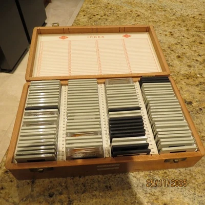 Vintage Wooden 100 + Slide Storage case 27 x 16 cm  box vgc box 2 with slides. - Image 1 of 3