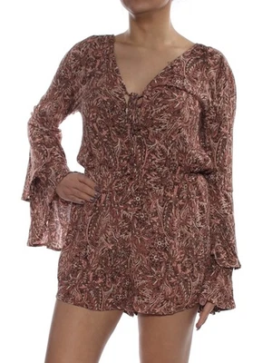 Romper feminino RACHEL ROY marrom estampado manga com babado gola V P - Imagem 1 de 4