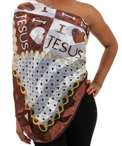 Brown fashion Scarf Religious Theme "I Love Jesus". Made in India. 39" X 39". - Picture 1 of 2