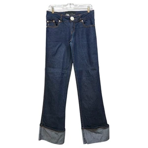 Ecko Unlimited Jeans Women Size 7 Dark Blue Flare Indigo Cuffed Hip Hop Classy - Picture 1 of 12