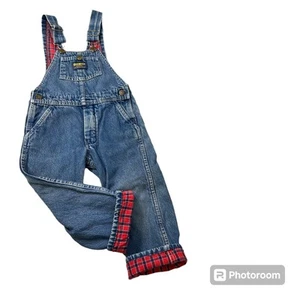OshKosh B'Gosh Denim Overalls Red Plaid Lined Size 4T Made USA Vintage Vestbak - Picture 1 of 7