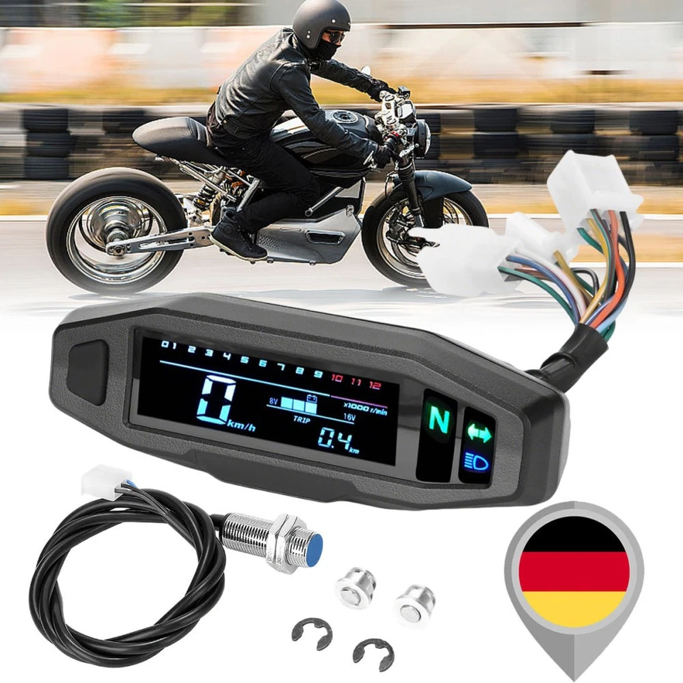 Motorrad Digital LCD Tachometer Kilometerzähler RPM KMH Odometer 12V DE - Bild 1 von 4