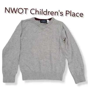 Children's Place Kids Boy Gray 100% Cotton Long Sleeve V-Neck Sweater Size 5 - Picture 1 of 3