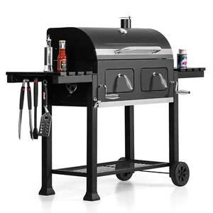 Charcoal Grill BBQ Barbecue Smoker Heavy Duty Outdoor Patio Cooker w/Side Tables - Picture 1 of 15