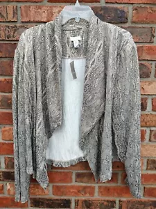 Chico's Crinkle Metallic Drape Front Jacket Size 2 - Gold Black Stretch - Picture 1 of 3